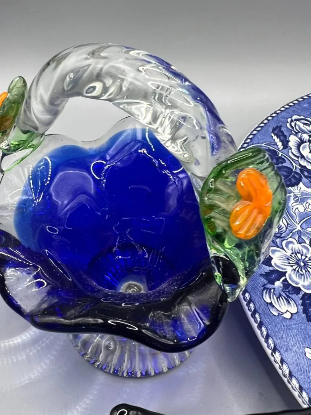 Delft Blue Glass Plate Ceramic Bell Basket Kenmore Lot of 8 items MCM